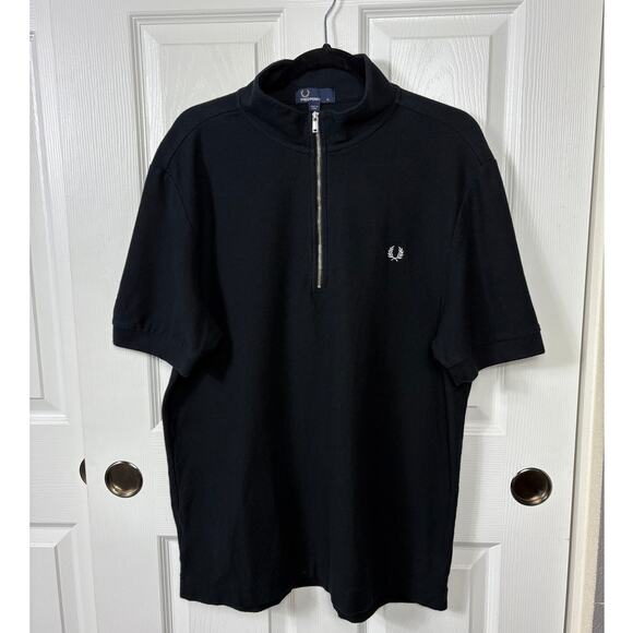 Fred Perry Funnel Neck Pique Polo Shirt Black Half Zip Neck Size XL Short Sleeve - Picture 4 of 9